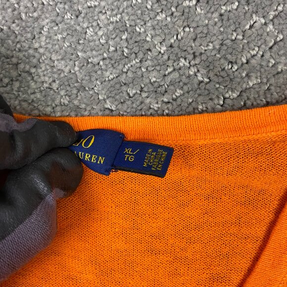 Polo Ralph Lauren Cotton Linen Blend Sweater Womens XL Orange Lightweight Hi Low - Picture 7 of 13